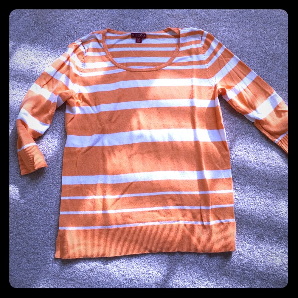 Merona orange and white stripe 3/4 Sweater Sz S